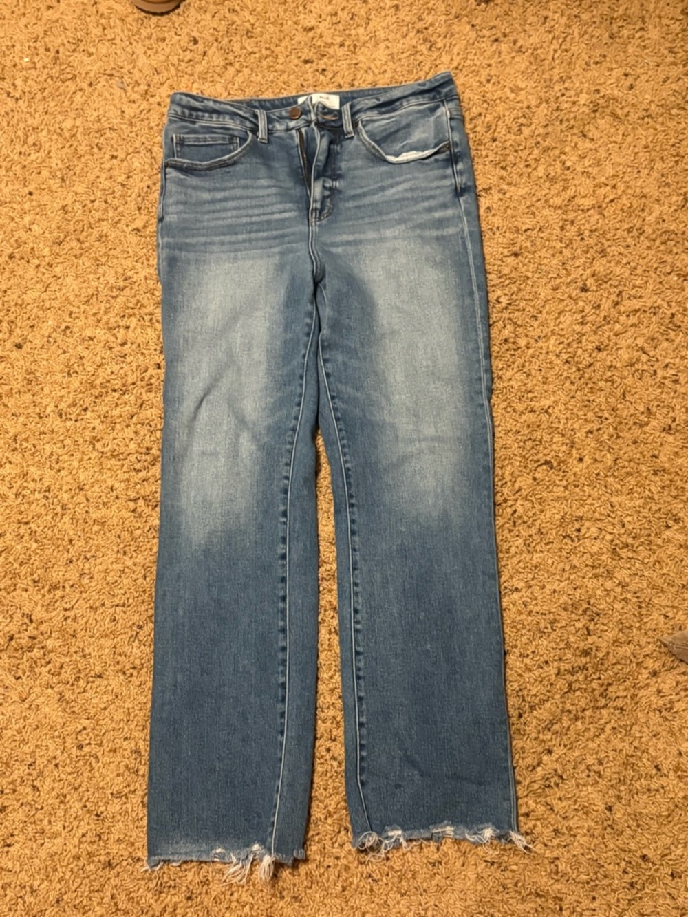 BKE Women's Medium Blue Straight-Leg Jeans with Raw Hem